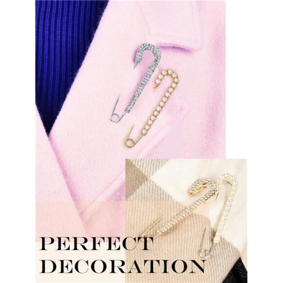 4 Women Brooch Pins Sweater Shawl Clips Faux Crystal Pearl Brooches Safety Pins - Picture 7 of 8